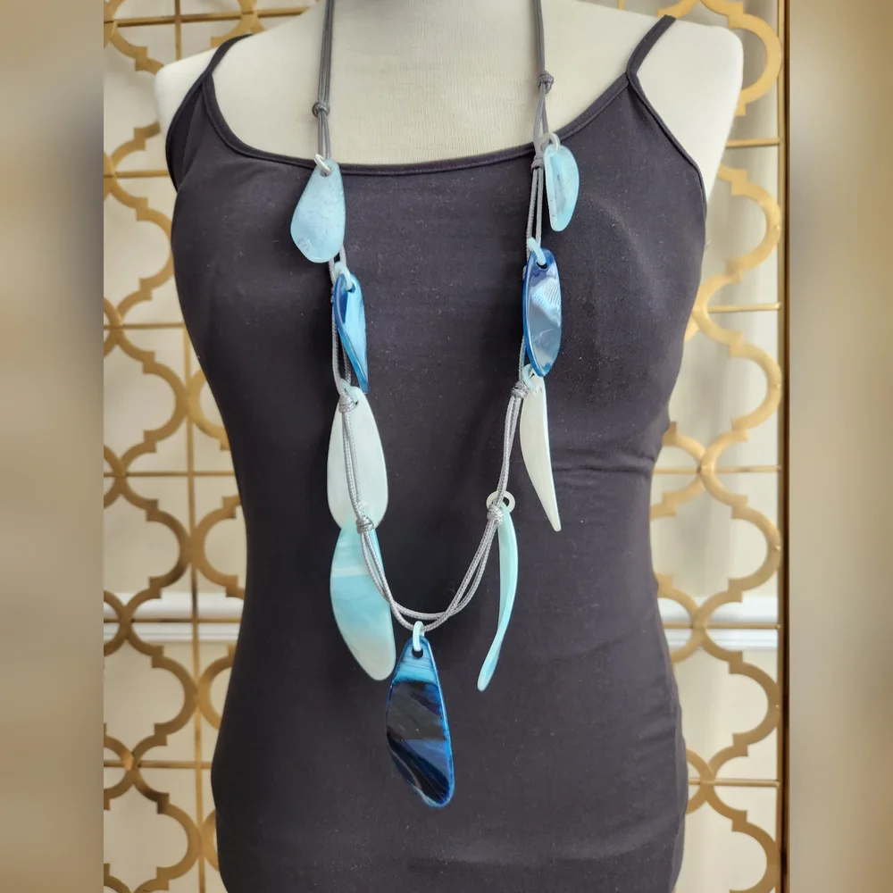 Blue and Grey Resin Necklace - Picture 5 of 16